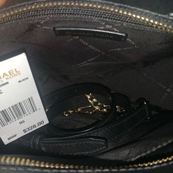 MICHAEL MICHAEL KORS  Quinn Large Saffiano Leather Satchel in Black - Picture 3 of 7